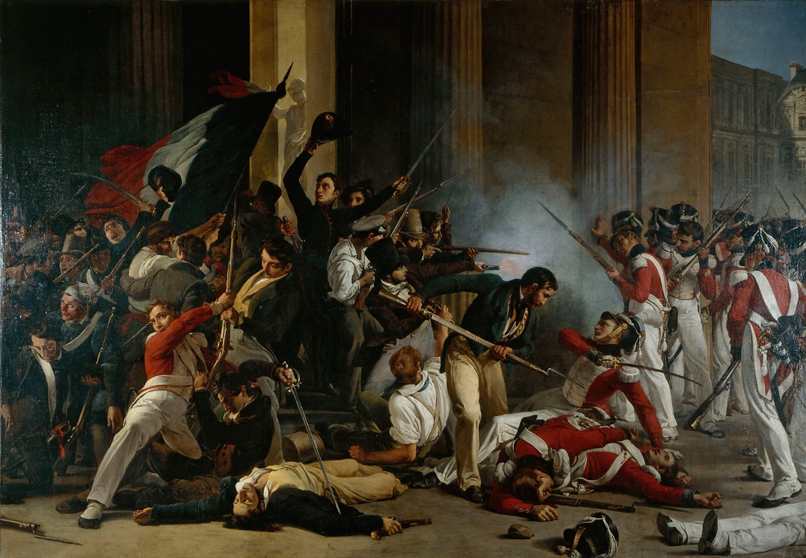 Jean-Louis Bezard - Prise du Louvre, le 29 juillet 1830; massacre des gardes suisses.