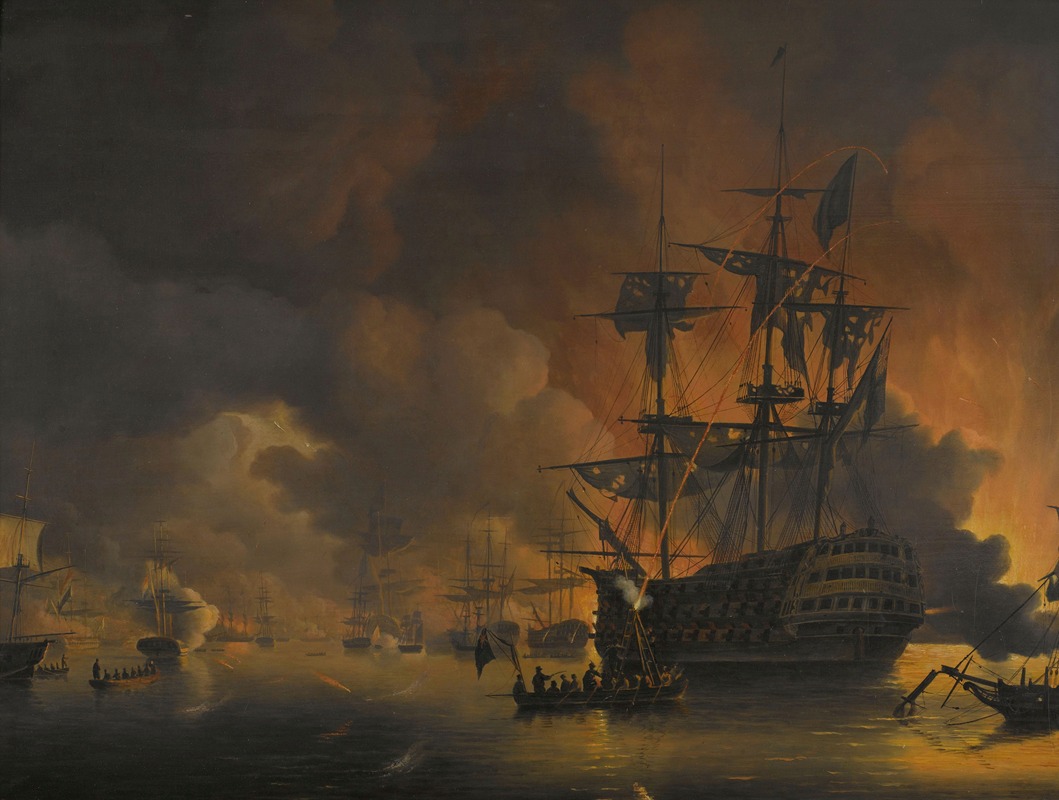 Nicolaas Baur - The fire on the Wharves of Algiers, shortly after the commencement of the Bombardment by the Anglo-Dutch Fleet, 27 August 1816