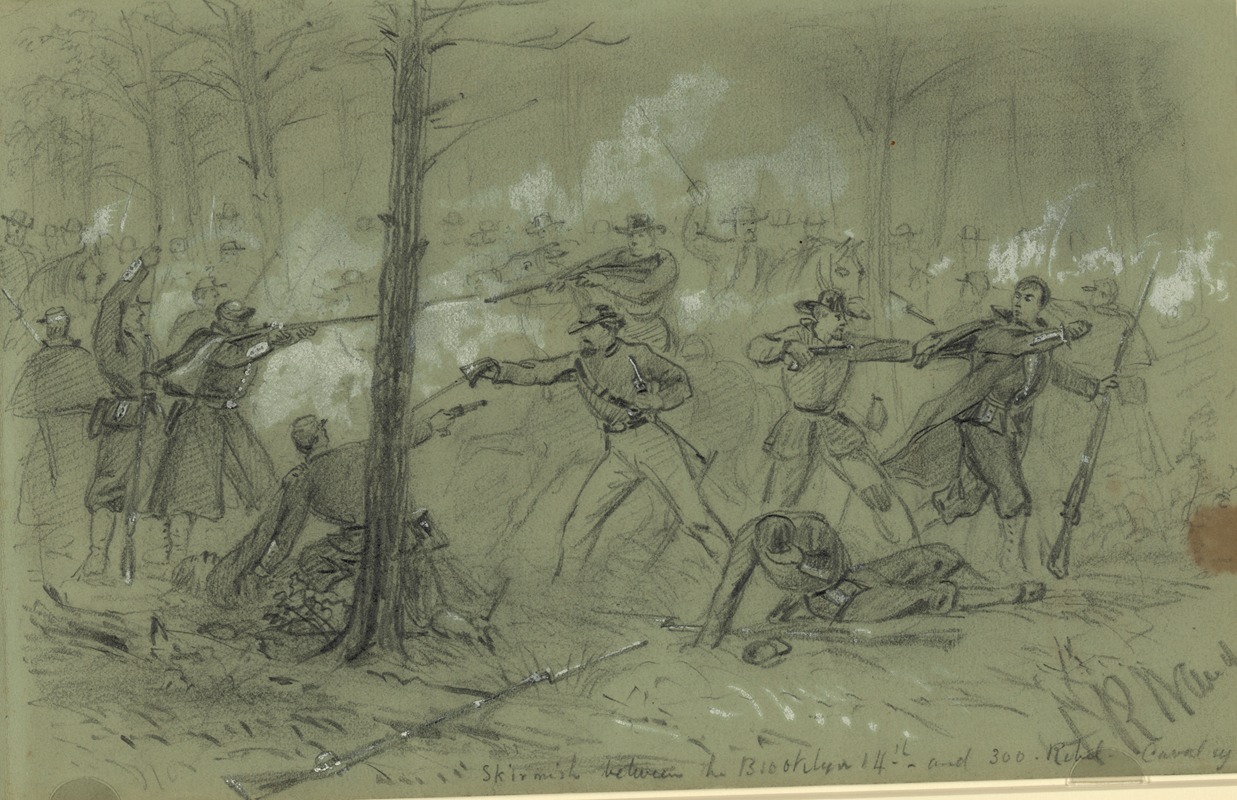 Alfred Rudolph Waud - Skirmish between the Brooklyn 14th and 300 Rebel Cavalry