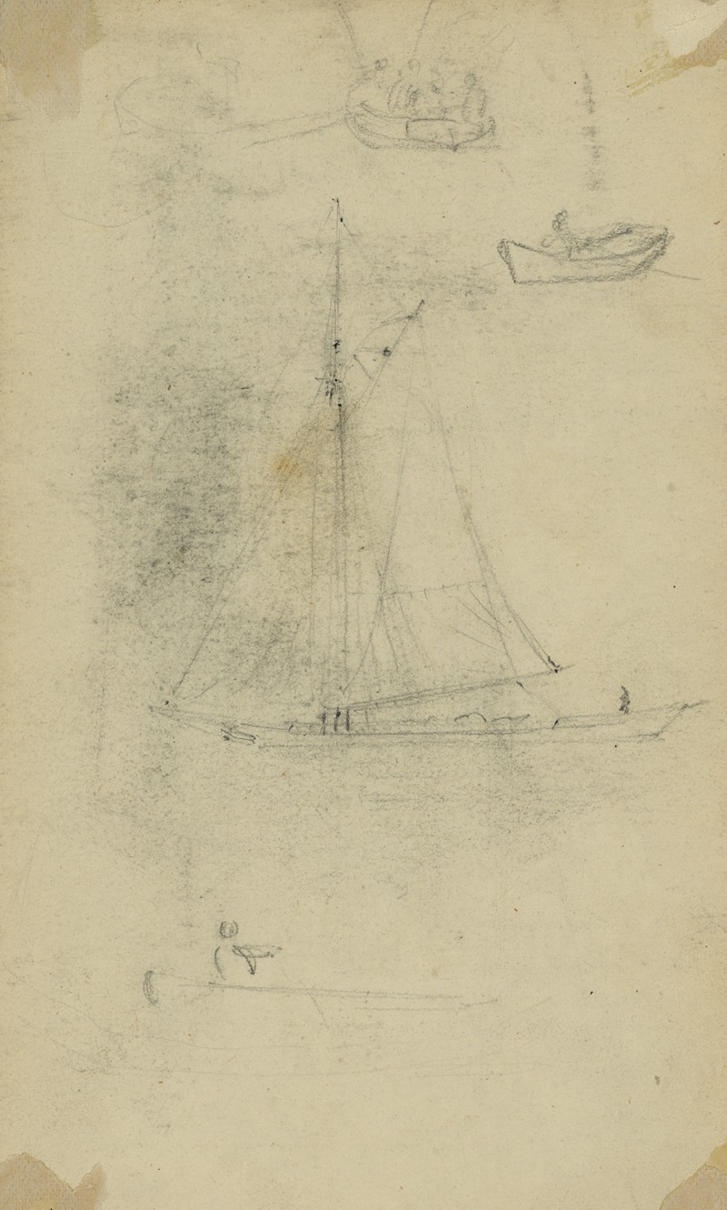 Alfred Rudolph Waud - Small sailboat and rowboats