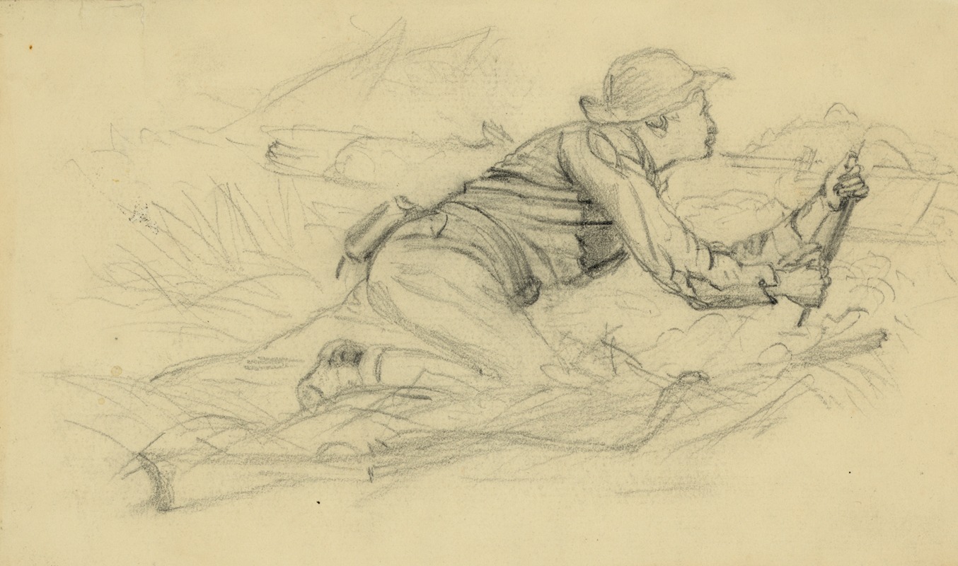 Alfred Rudolph Waud - Soldier peering over a log