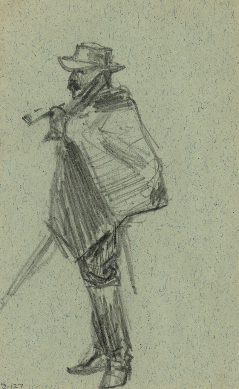 Alfred Rudolph Waud - Soldier with blanket wrapped around shoulders