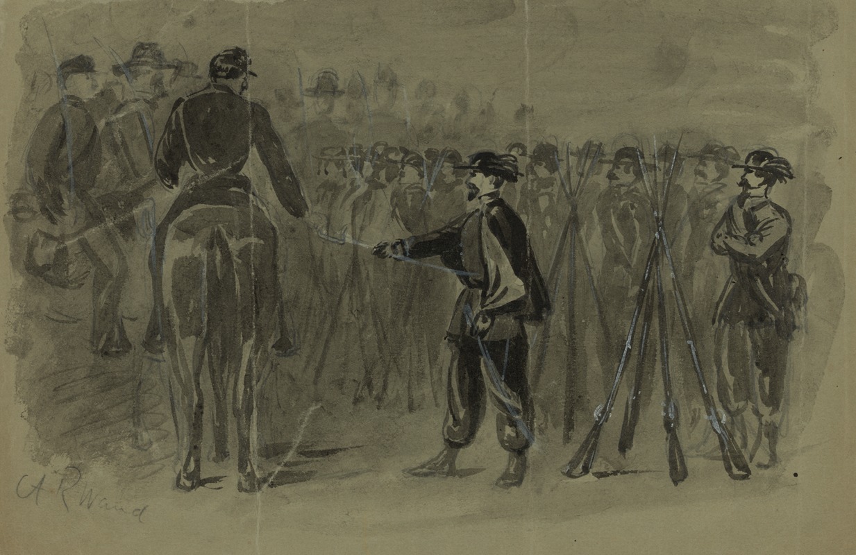 Alfred Rudolph Waud - Surrender of the revolting Garibaldi Guards to the U.S. Cavalry