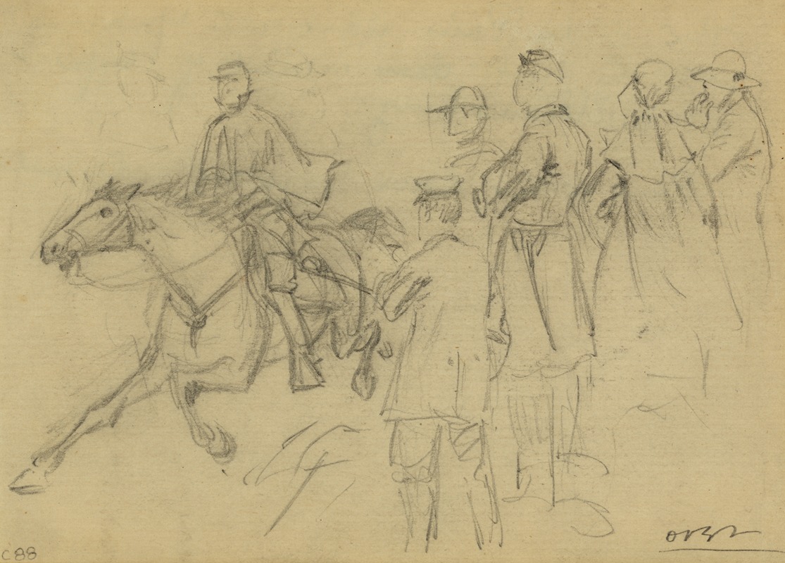 Alfred Rudolph Waud - The C. de Paris riding into Yorktown with the first clear account of affairs at Williamsburg