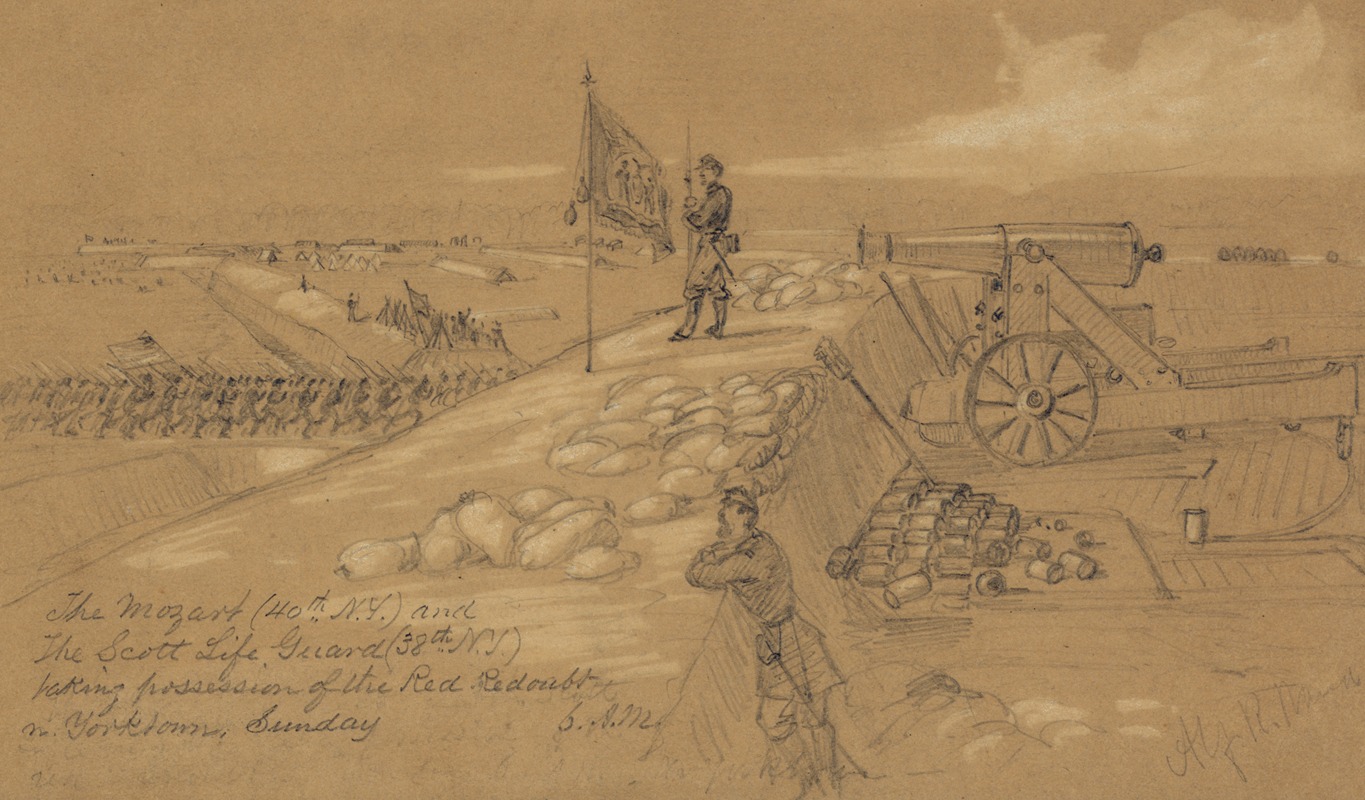 Alfred Rudolph Waud - The Mozart (40th N.Y.) and the Scott Life Guard (38th N.Y.) taking possession of the Red Redoubt nr. Yorktown, Sunday, 6.A.M.