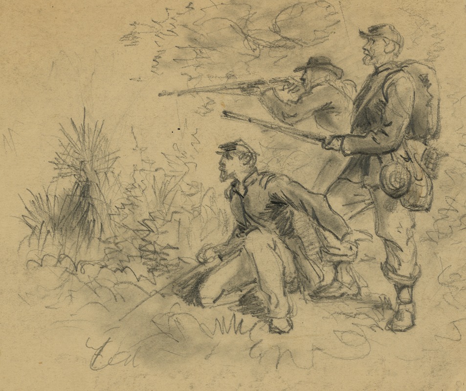 Alfred Rudolph Waud - Three soldiers in action
