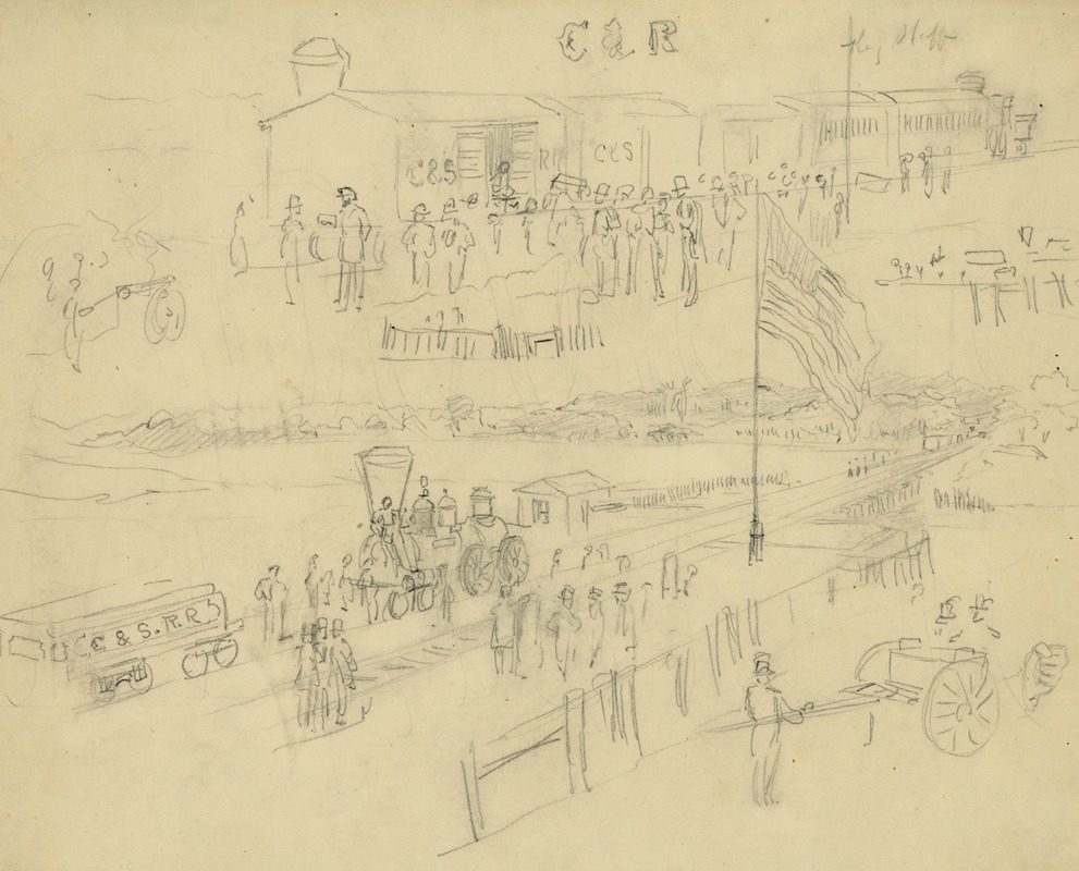 Alfred Rudolph Waud - Two sketches of a depot on the Charleston & Savannah Railroad