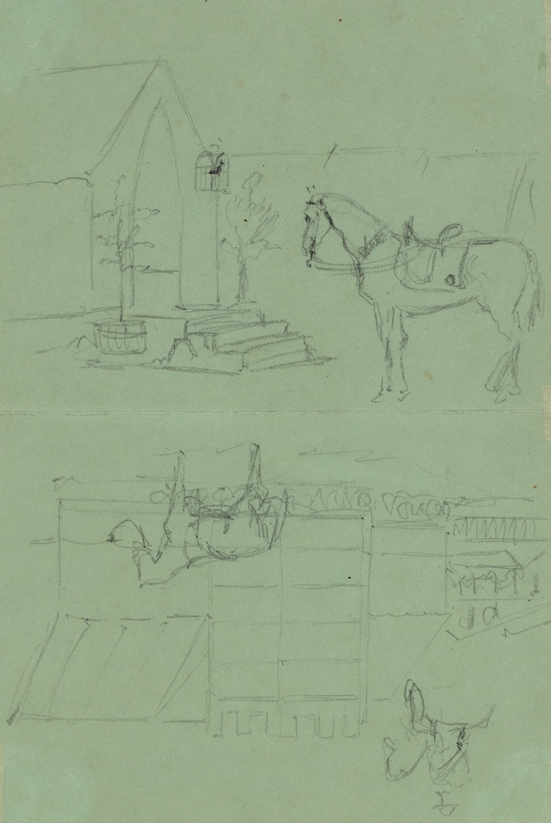 Alfred Rudolph Waud - Two sketches of horse outside tent