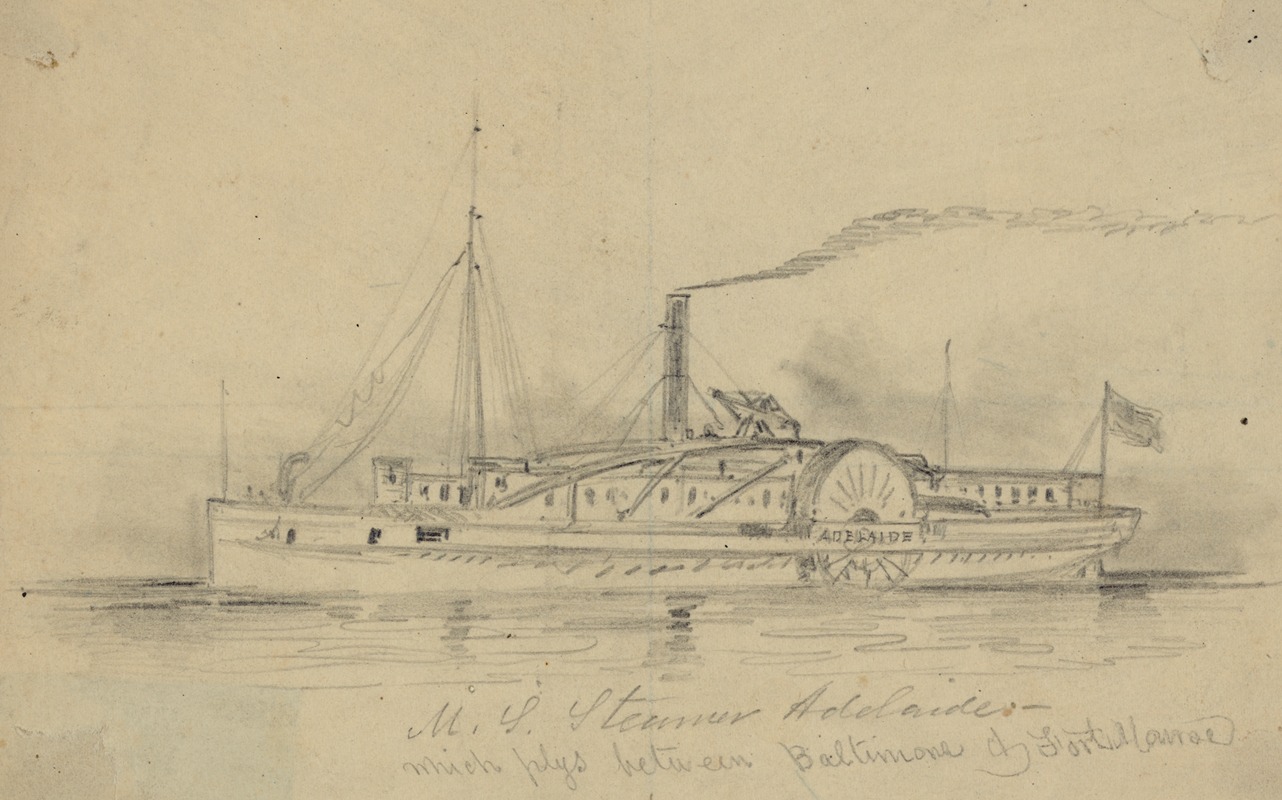 Alfred Rudolph Waud - U.S. Steamer Adelaide, which plys between Baltimore & Fort Monroe
