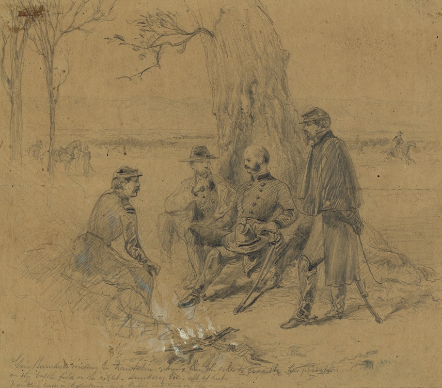 Arthur Lumley - Gen. Burndside visiting Gn. Franklin giving him the order to evacuate his position-on the battlefield on the right, Sunday Eve., all at rest.