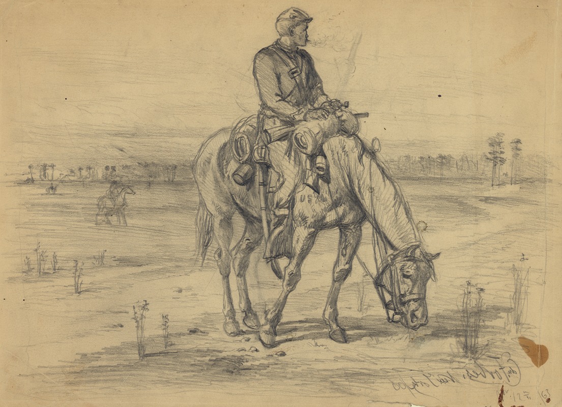 Edwin Forbes - A cavalry vidette. Taking it easy