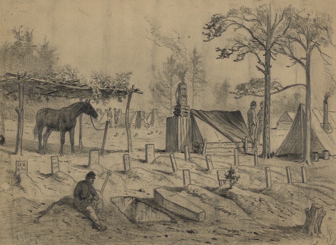 Edwin Forbes - An army graveyard. Winter camp near Stoneman’s Switch, Falmouth, Va.