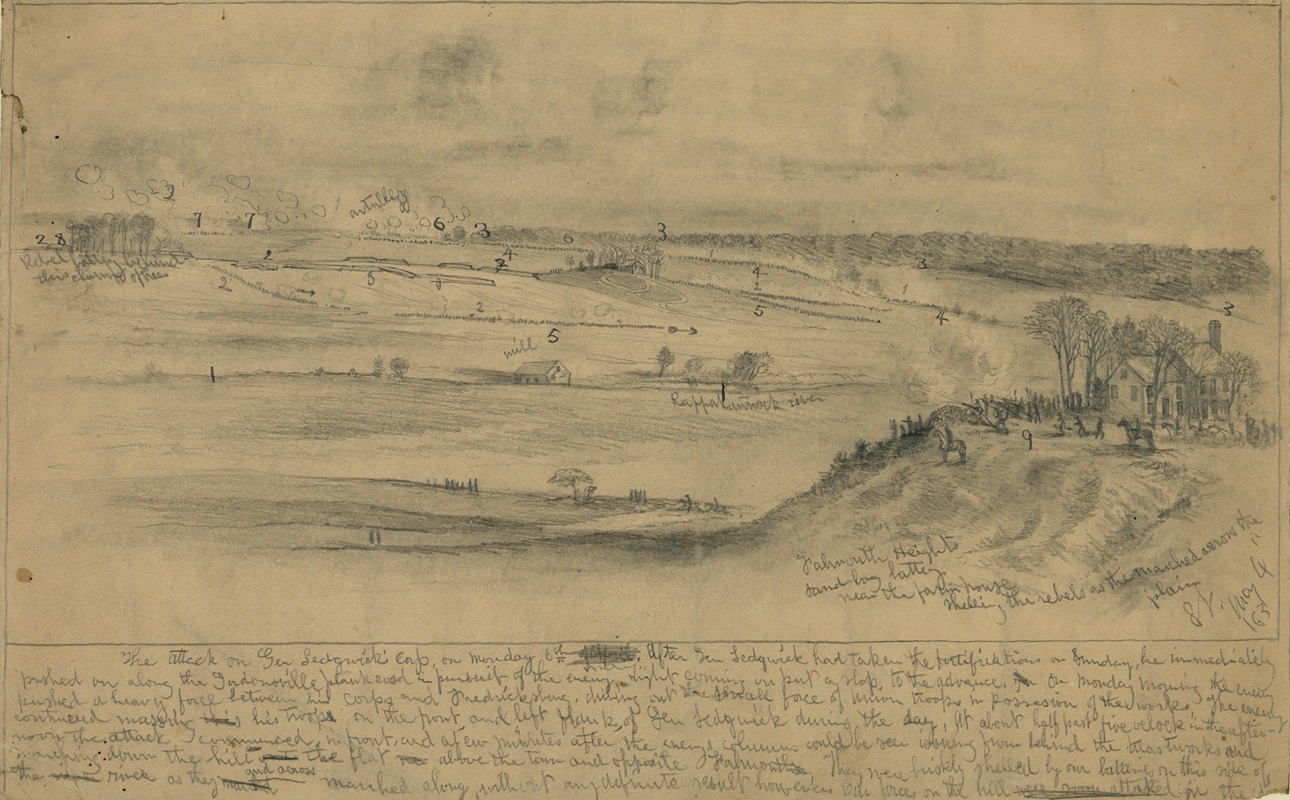 Edwin Forbes - Attack on Gen. Sedwick’s Corps. Banks Ford near Chancellorsville, seen from the north bank of the Rappahannock River
