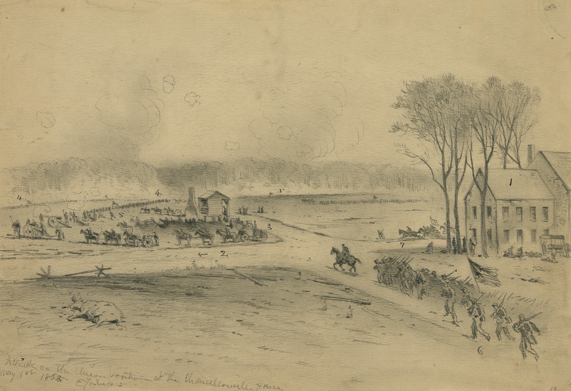 Edwin Forbes - Attack on the Union position at the Chancellorsville House