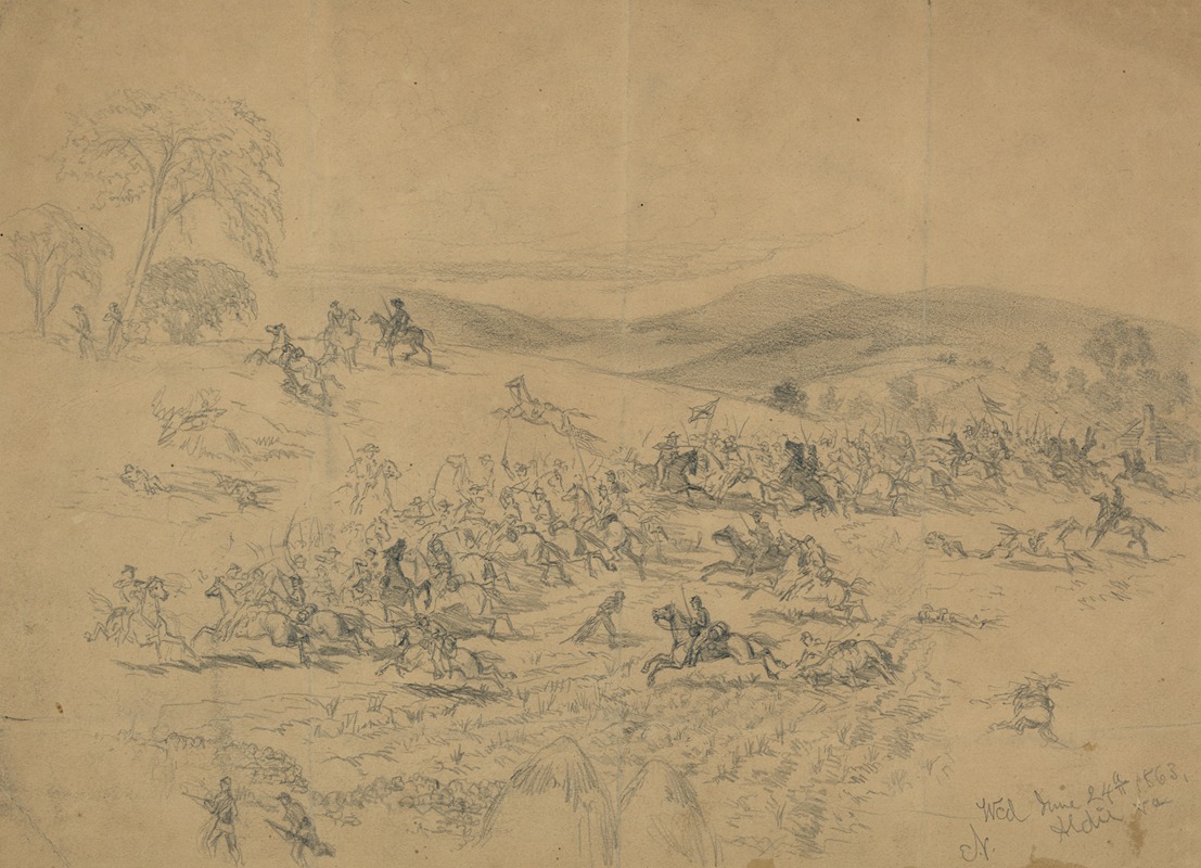 Edwin Forbes - Cavalry fight near Aldie, Va. During the march to Gettysburg