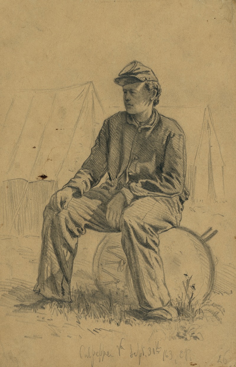 Edwin Forbes - Drummer boy, taking a rest, Culpeper, Va.