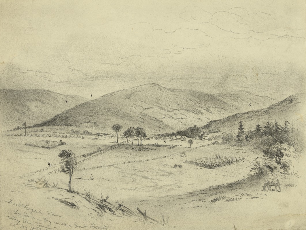 Edwin Forbes - Front Royal Va.–The Union Army under Banks entering the town