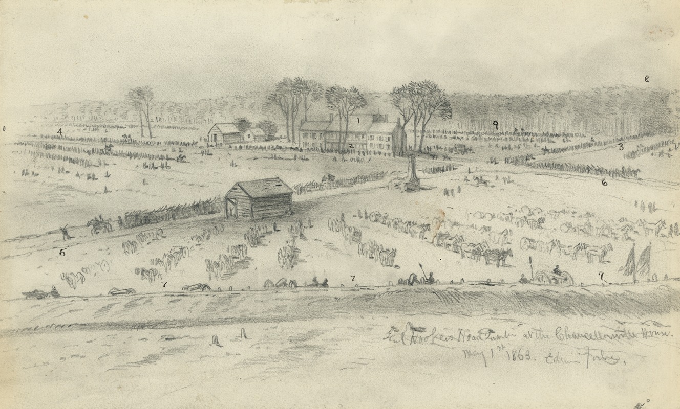 Edwin Forbes - Gen. Hooker’s headquarters at the Chancellorsville house