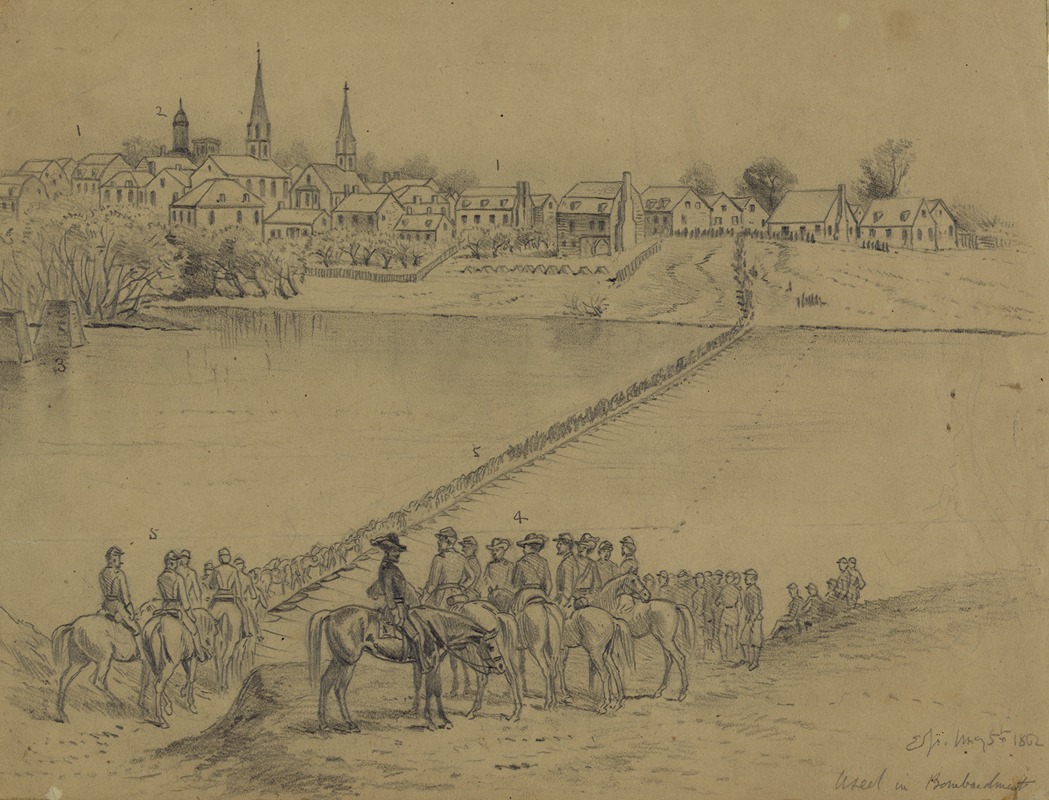 Edwin Forbes - Occupation of Fredericksburg. General McDowell’s corps crossing the Rappahannock River on pontoon bridge…