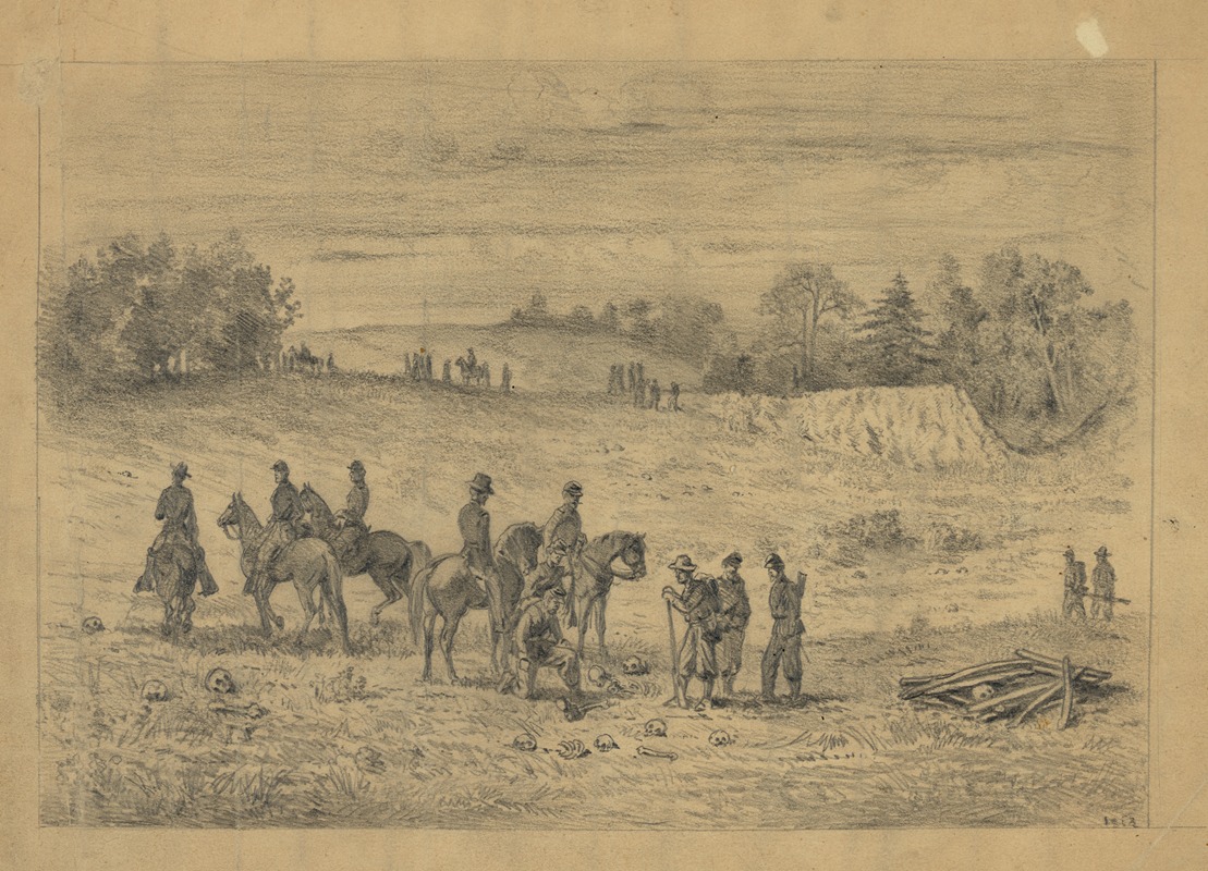 Edwin Forbes - Officers and soldiers on the battlefield of the second Bull Run, recognizing the remains of their comrades