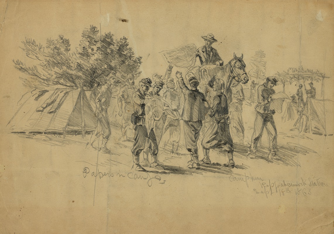 Edwin Forbes - Papers in camp–Campmen–Rappahannock Station