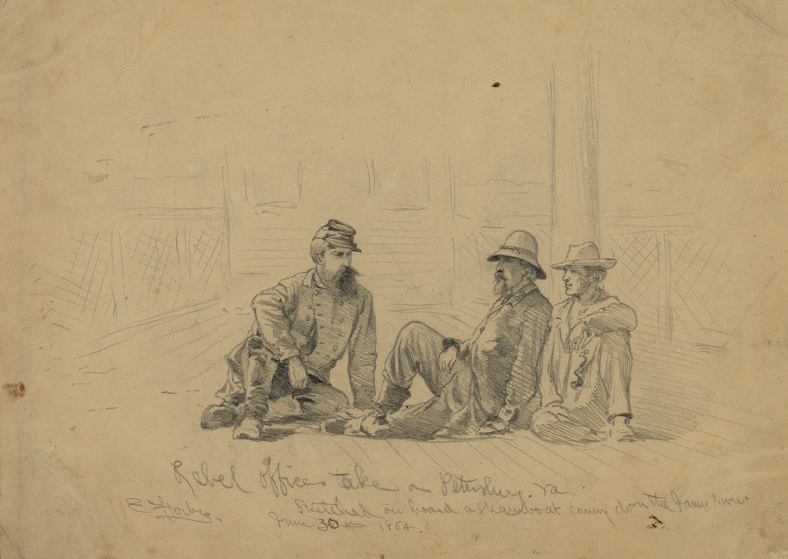 Edwin Forbes - Rebel officers taken at Petersburg, Va. – sketched on board a steamboat coming down the James River