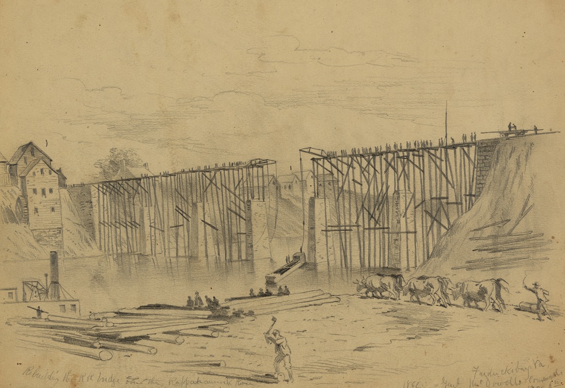 Edwin Forbes - Rebuilding the RR bridge over the Rappahannock River