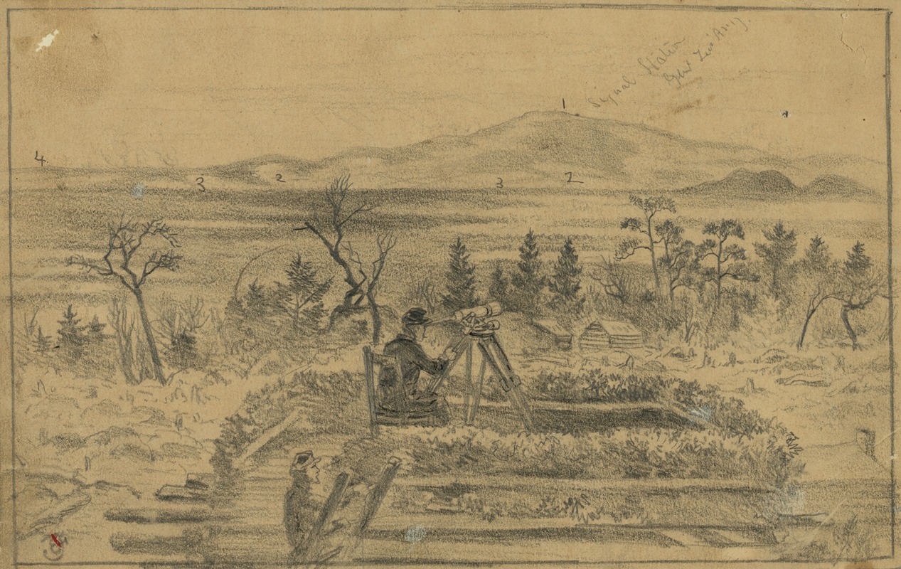 Edwin Forbes - Signal officers watching the camps of Gen. Lee’s army on the south side of the Rapidan River, from the signal station on Poney Mountain