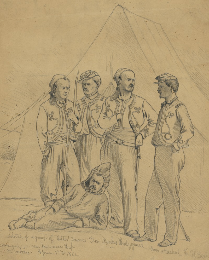 Edwin Forbes - Sketch of a group of Collis’ Zouaves–Gen. Banks bodyguard, now attached to Col. Geary command, near Manassas Gap