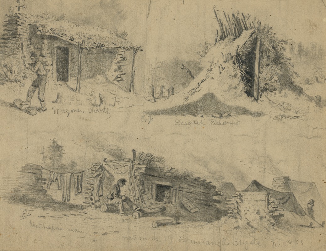 Edwin Forbes - Soldiers’ huts in winter camp