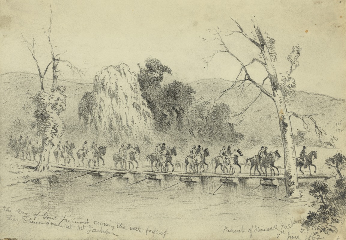 Edwin Forbes - The army of General Fremont crossing the north fork of the Shenandoah at Mt. Jackson–Pursuit of Stonewall Jackson