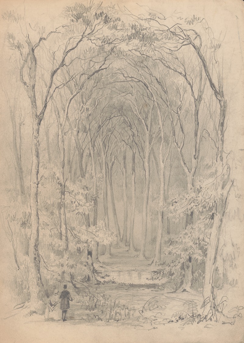 James Fuller Queen - A man and a woman standing at the entrance to a trail through a forest