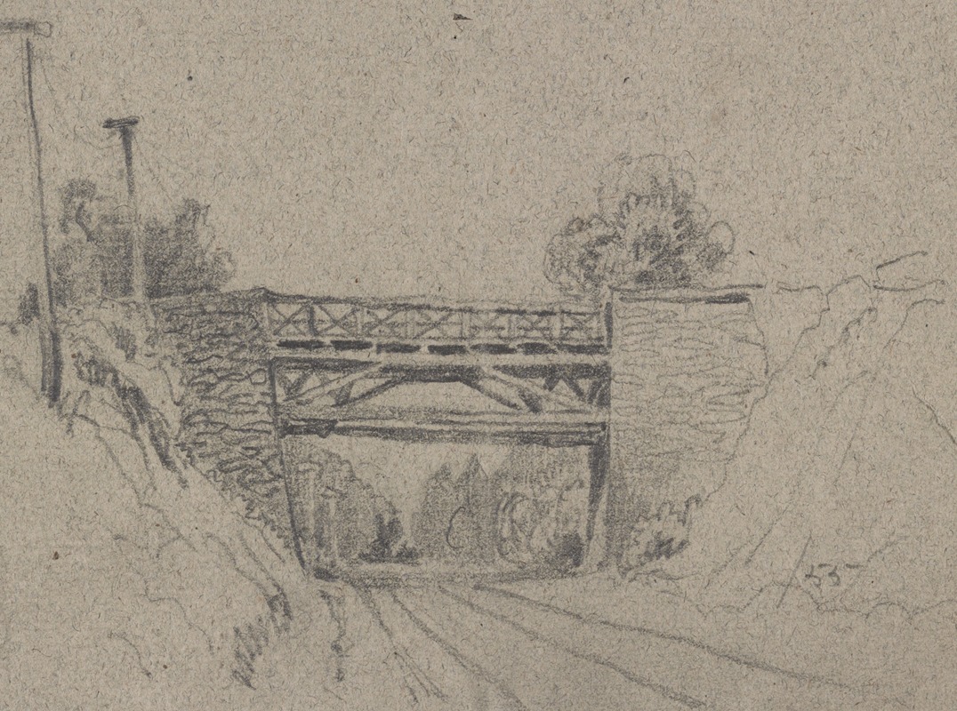 James Fuller Queen - Bridge over railroad tracks, with telegraph poles on the left