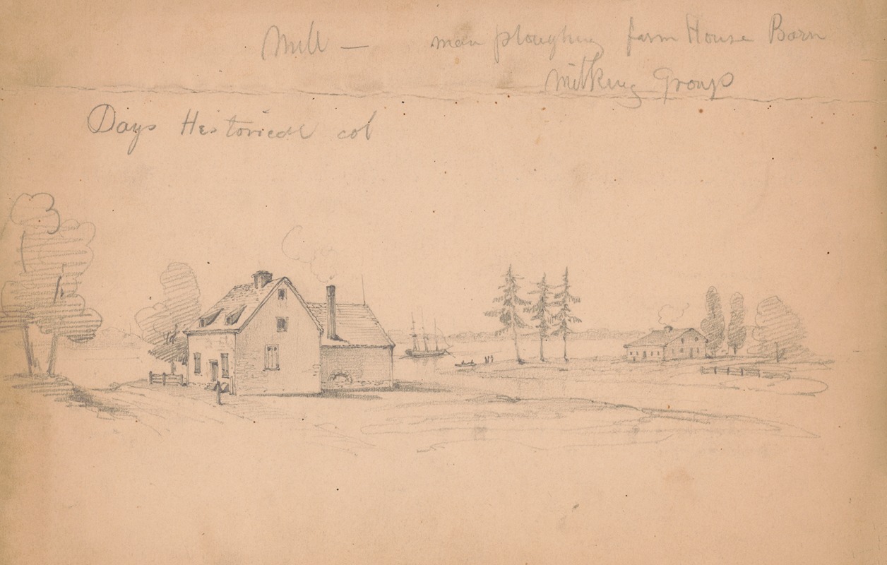 James Fuller Queen - Days historical col. Mill – men ploughing farm house barn – milking group.