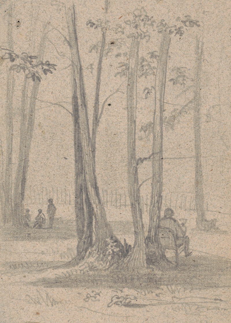James Fuller Queen - Man sitting in a chair among a cluster of trees, others nearby
