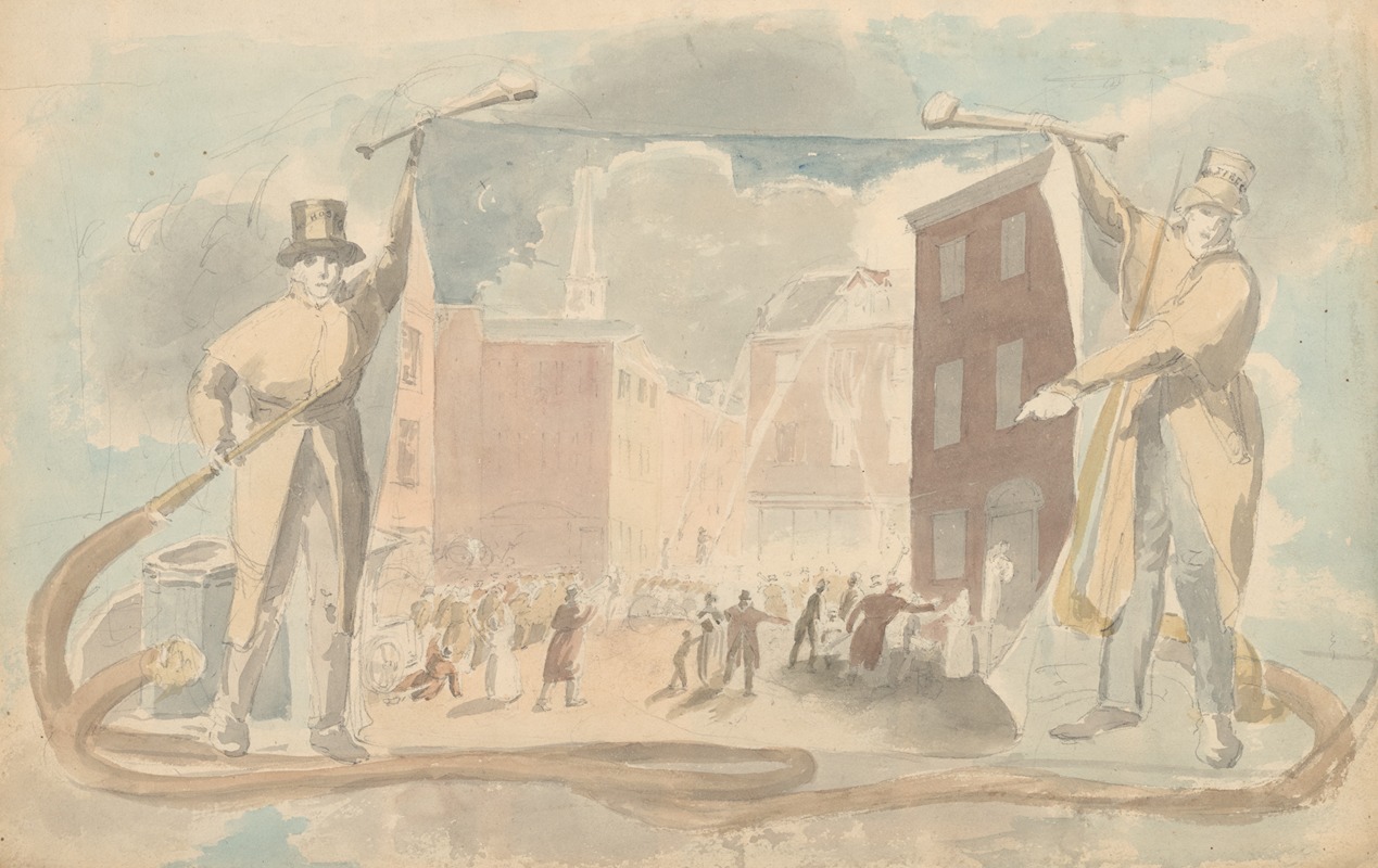 John Rubens Smith - A fire at 7th and Sanson streets in Philadelphia