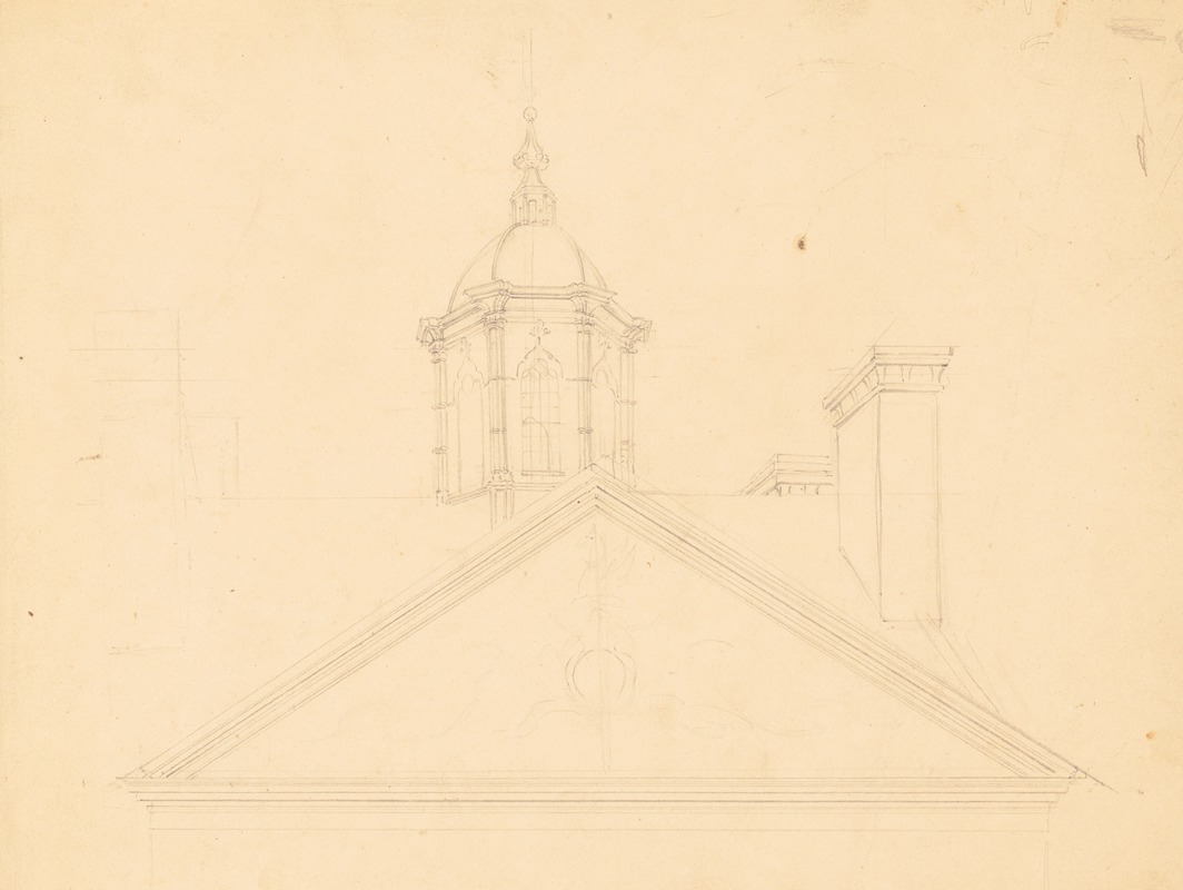 John Rubens Smith - Detail view of cupola, pediment, and frieze of a large public building in Charleston, South Carolina