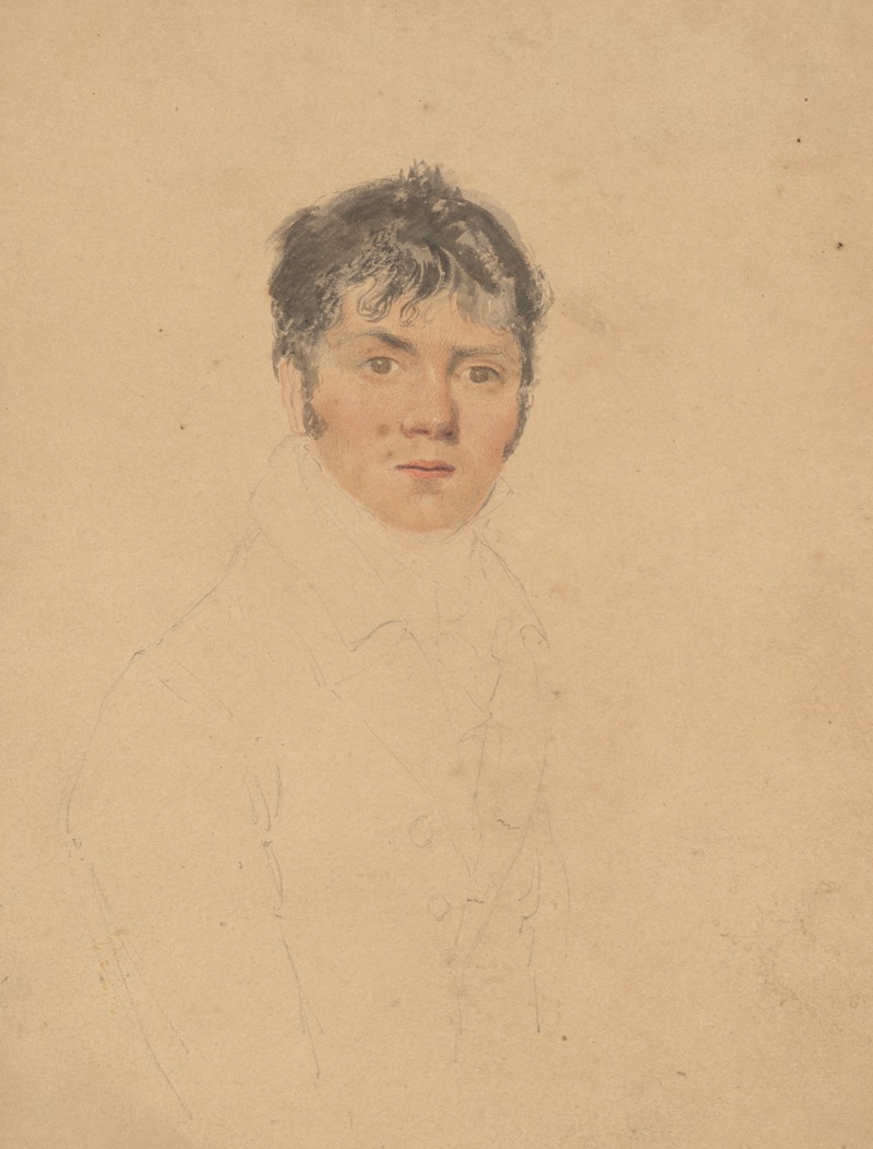 John Rubens Smith - Half portrait of a gentlemen, body outlined in pencil, face in watercolor