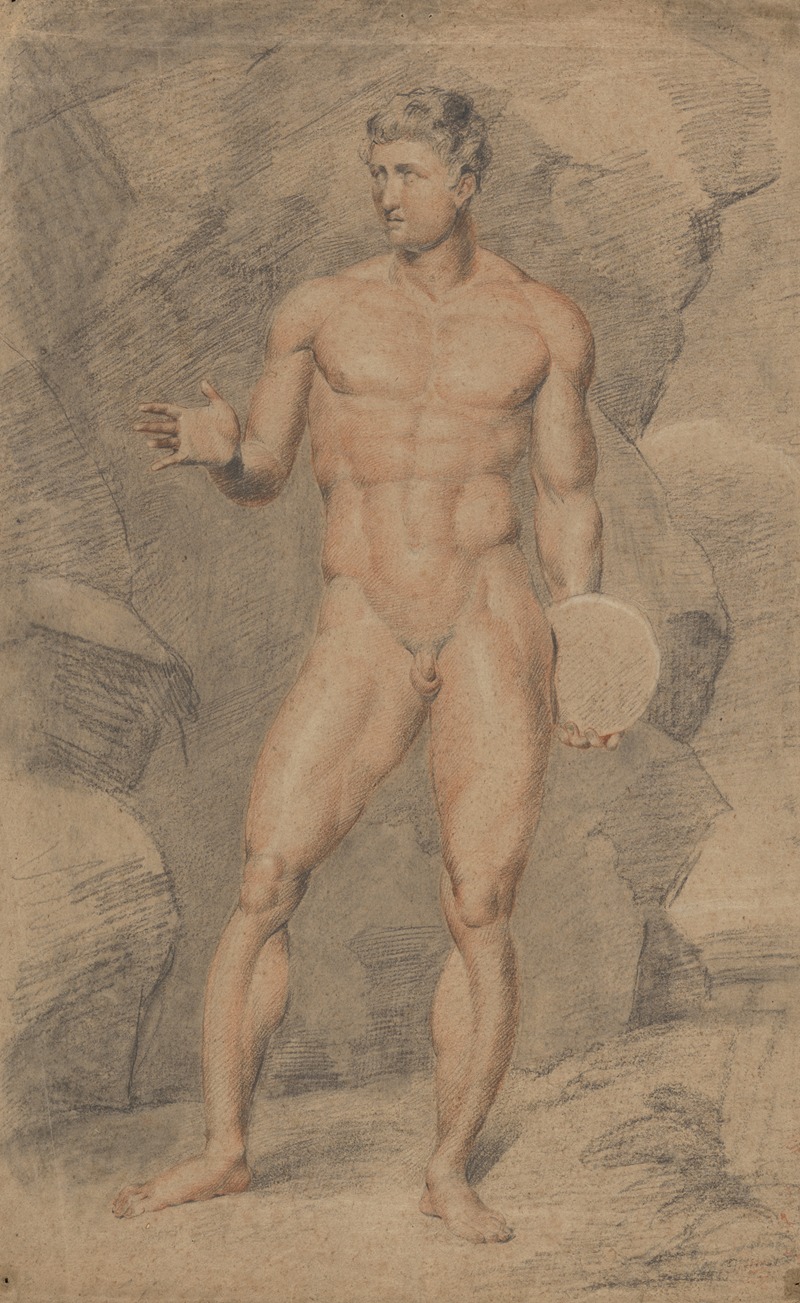 John Rubens Smith - Male figure, nude, holding discus, right arm outstretched, seen from front