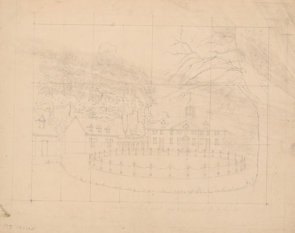 John Rubens Smith - Preliminary sketch, with grid, of the driveway in front of Mount Vernon