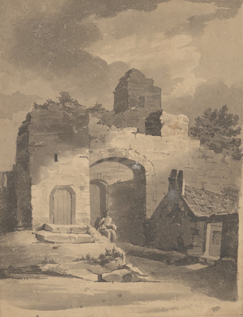 John Rubens Smith - Ruined stone house with seated figure