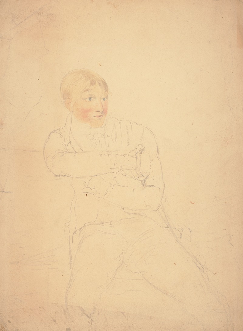 John Rubens Smith - Seated young adult male figure, seated facing slightly right