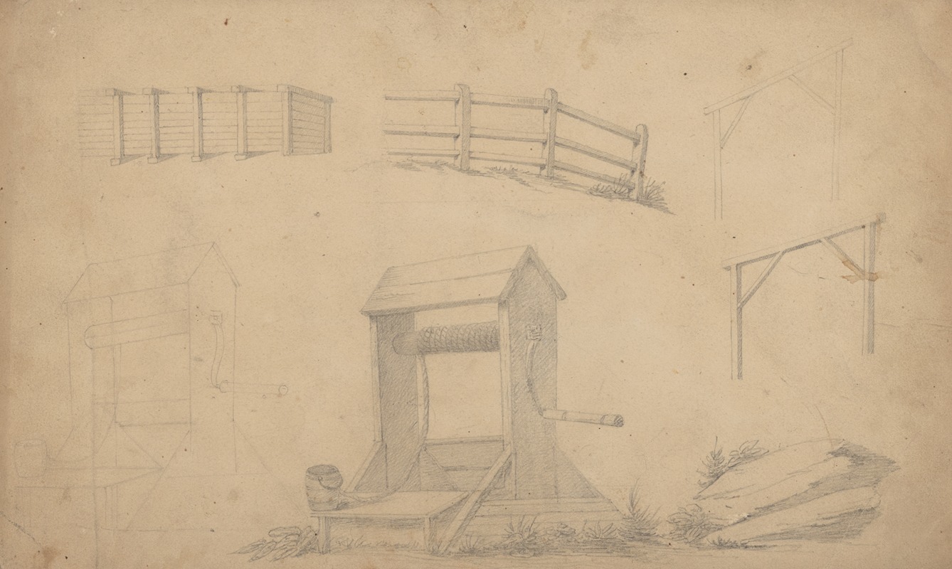 John Rubens Smith - Study of a well and fences, perhaps intended for student practice