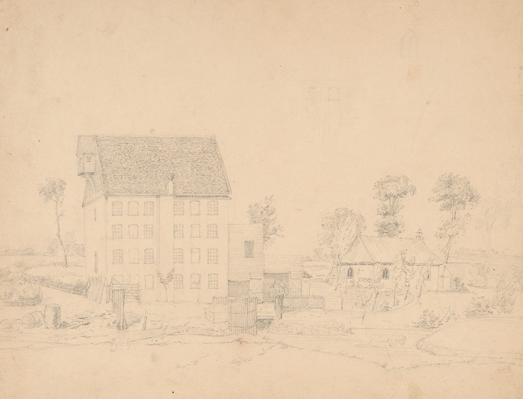 John Rubens Smith - Unidentified mill and church