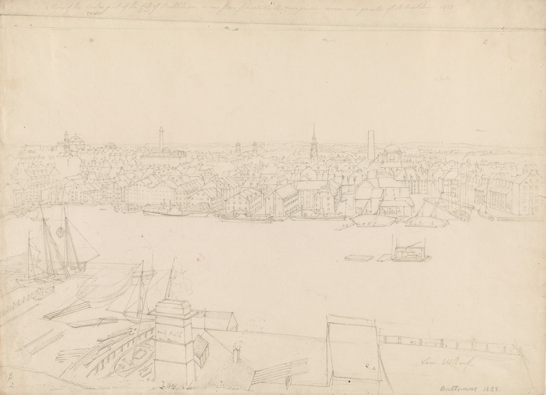 John Rubens Smith - View of the center part of the city of Baltimore, as seen from Federal Hill comprising scarce one quarter of its buildings, 1828