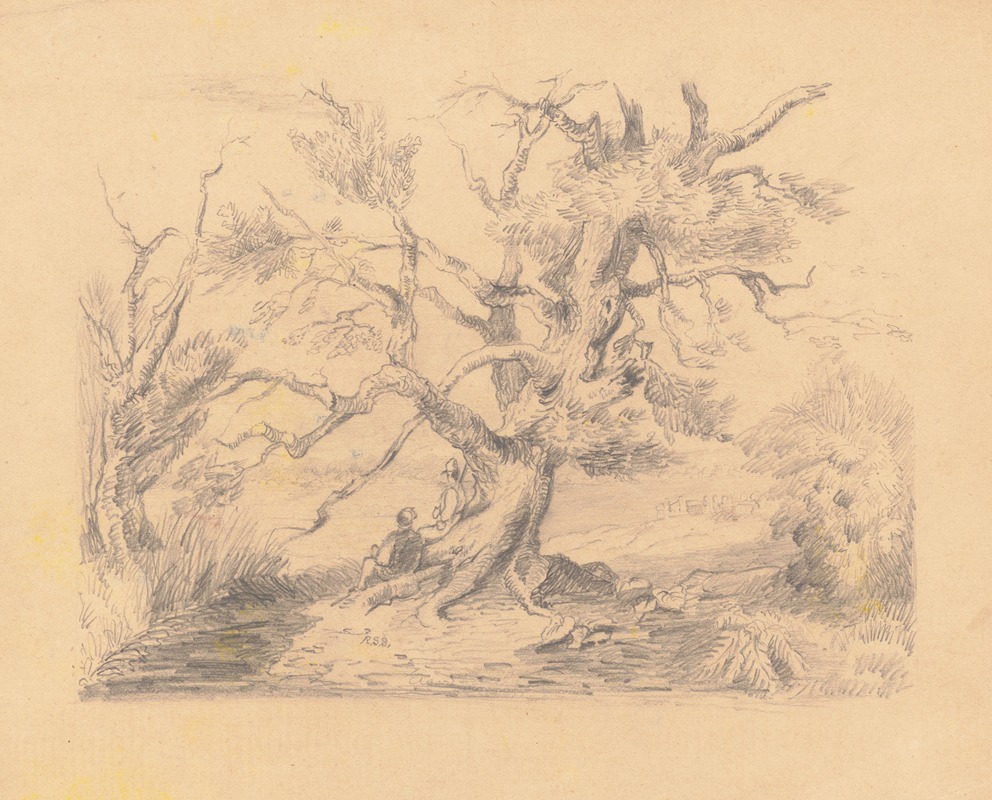 Richard Sanger Smith - Landscape with two men sitting at base of tree