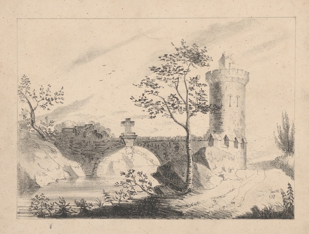 Richard Sanger Smith - Rural bridge with cross and tower