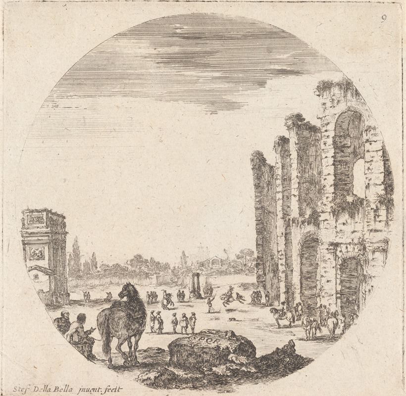 Stefano Della Bella - A droite, une partie du Colisée, et à gauche, l’arc de Constantin, vue de flanc