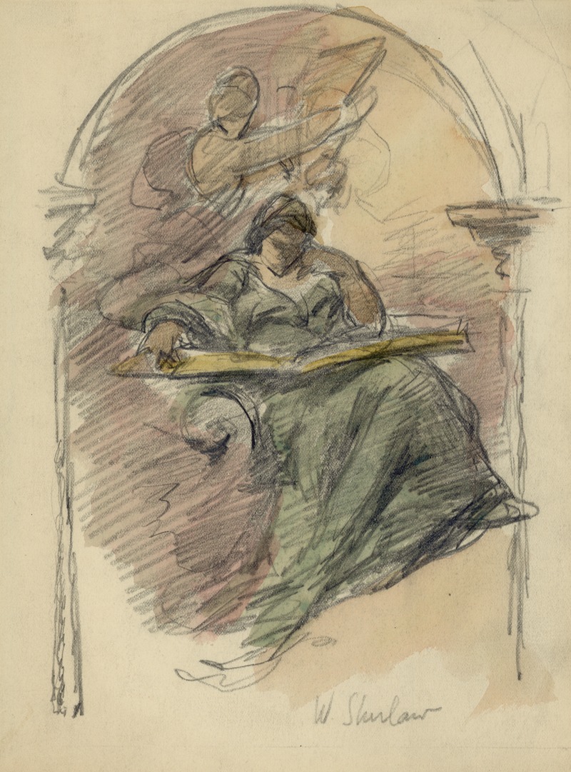 Walter Shirlaw - Study drawing for mural of woman reading
