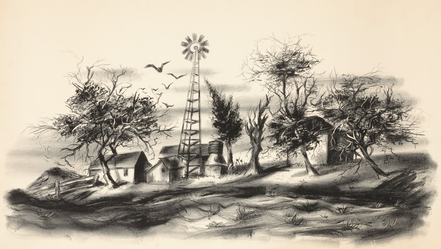 Anonymous - Landscape with Farm Buildings and Windmill